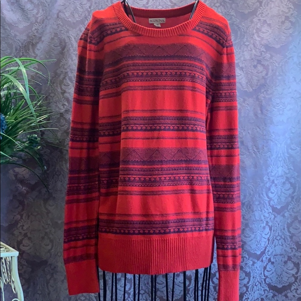 Merona Geometric Tribal Print Sweater Knit Crewneck Horizontal Striped Pattern
